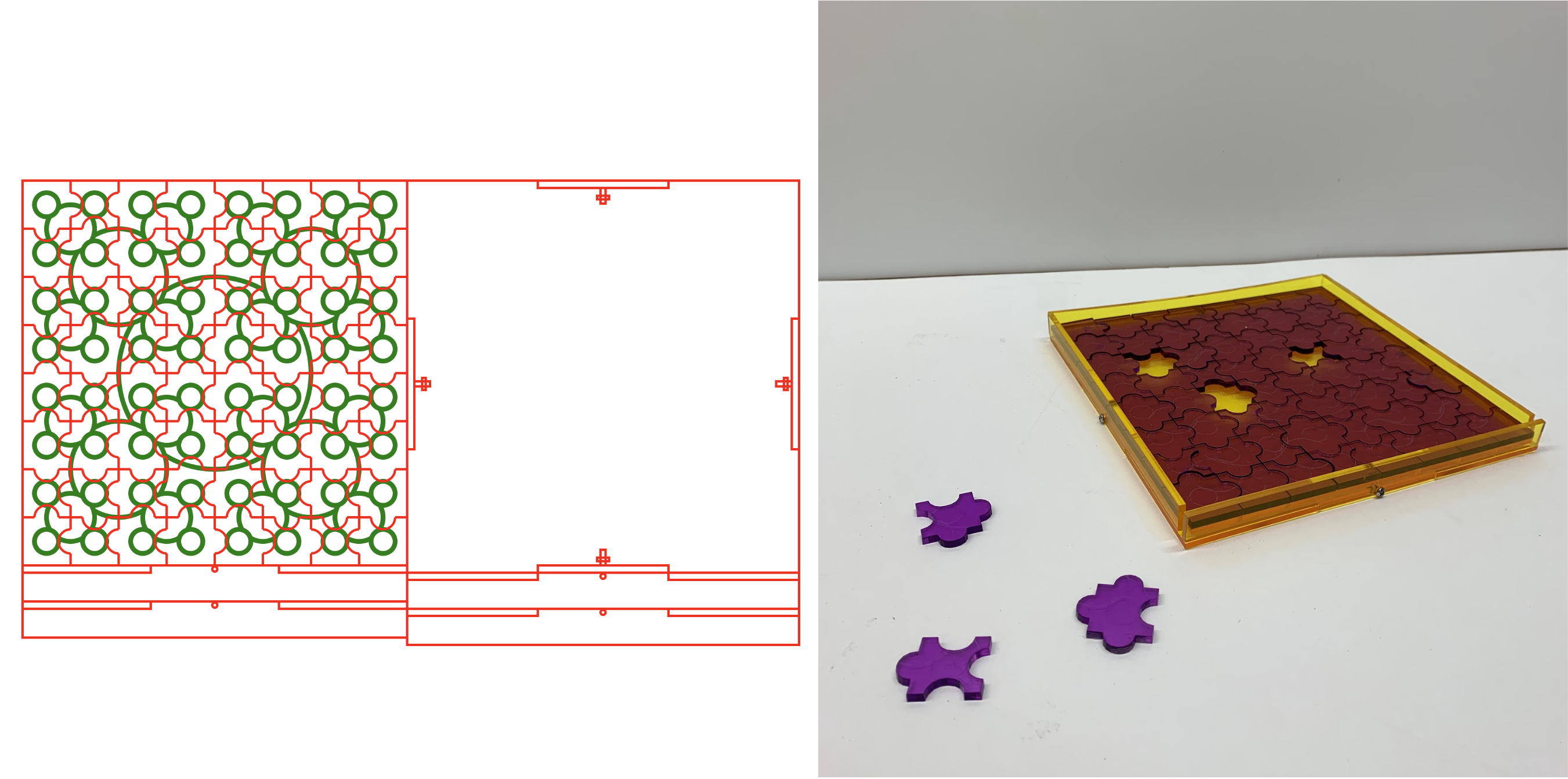 Fractal puzzle SVG and laser-cut pieces